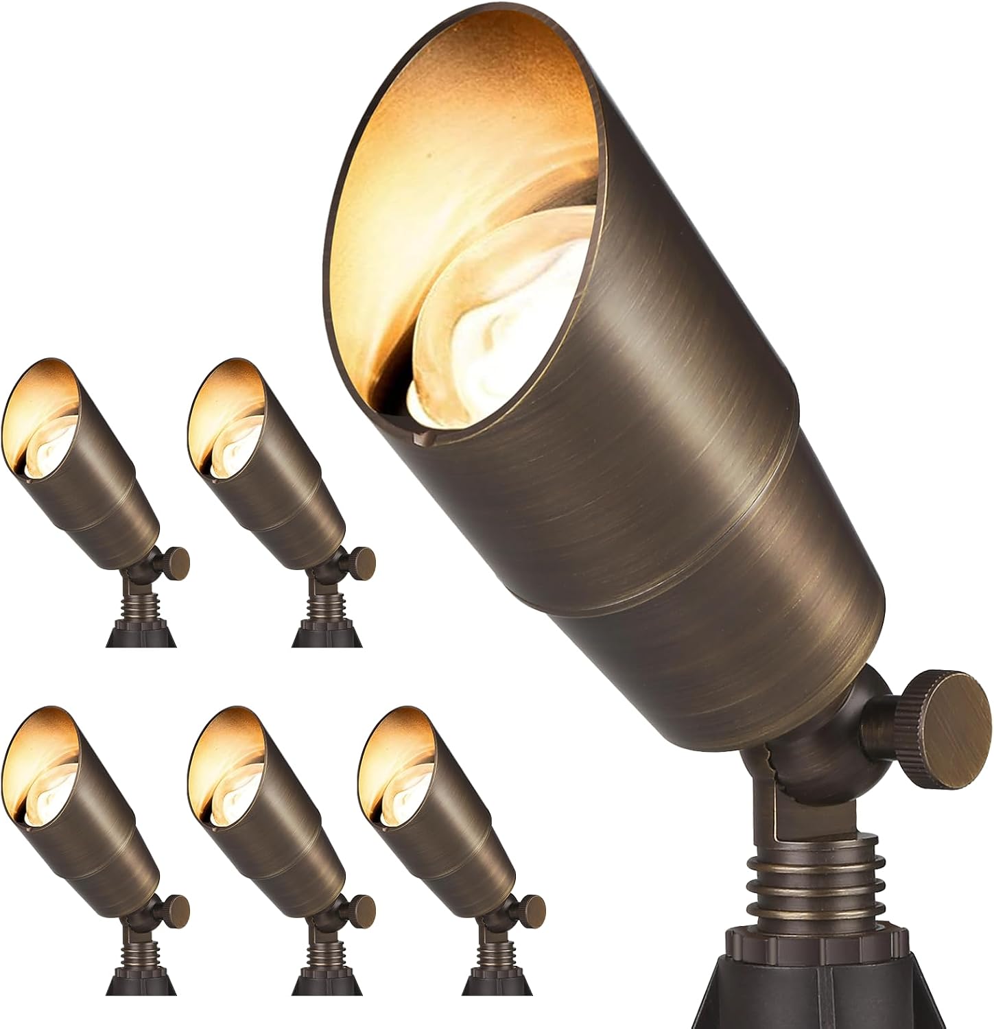 Gardencoin Solid Brass Outdoor Landscape Spotlights, 12V Heavy Duty Low Voltage LED Spot Light Waterproof for Garden and Yard Up Lighting, Bronze Accent Lighting Fixture Without MR16 Bulb, 6 Pack