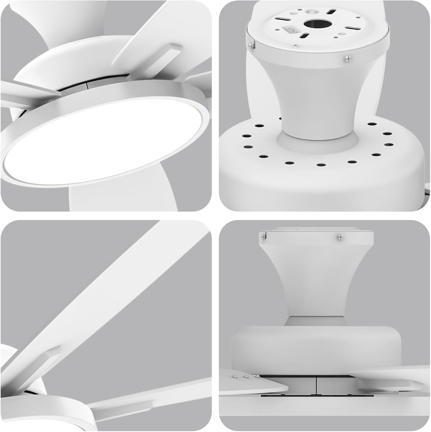 TALOYA 52 inch Ceiling Fans with Lights and Remote, Low Profile Ceiling Fan with Light, Flush Mount, Reversible, 3CCT, Dimmable, Ultra Quiet White Ceiling Fan for Bedroom Living Room Indoor Outdoor