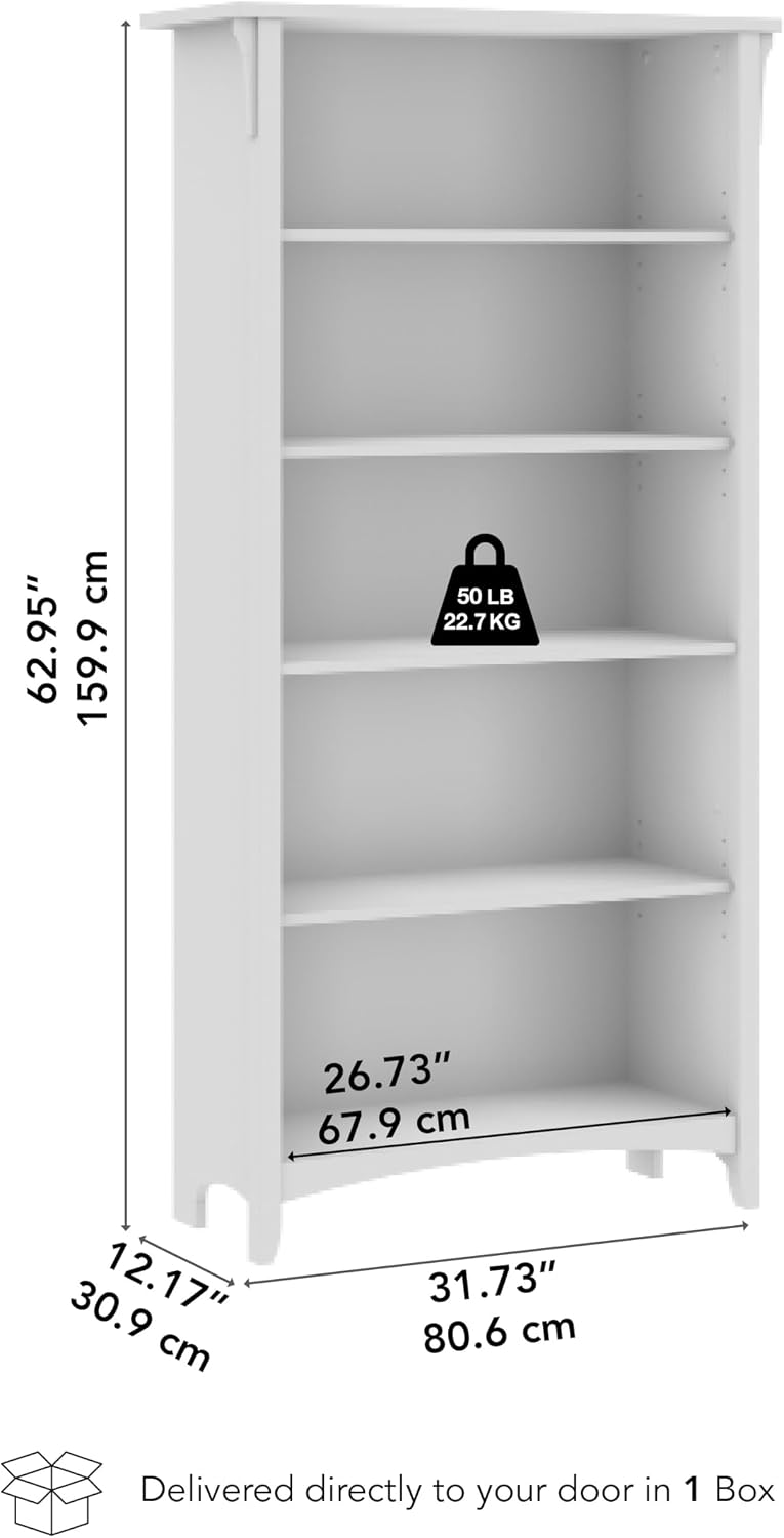 Bush Home Salinas 5 Shelf Bookcase in Driftwood Gray, Tall Bookshelf, Large Book Shelf for Living Room, Home Office, or Entryway