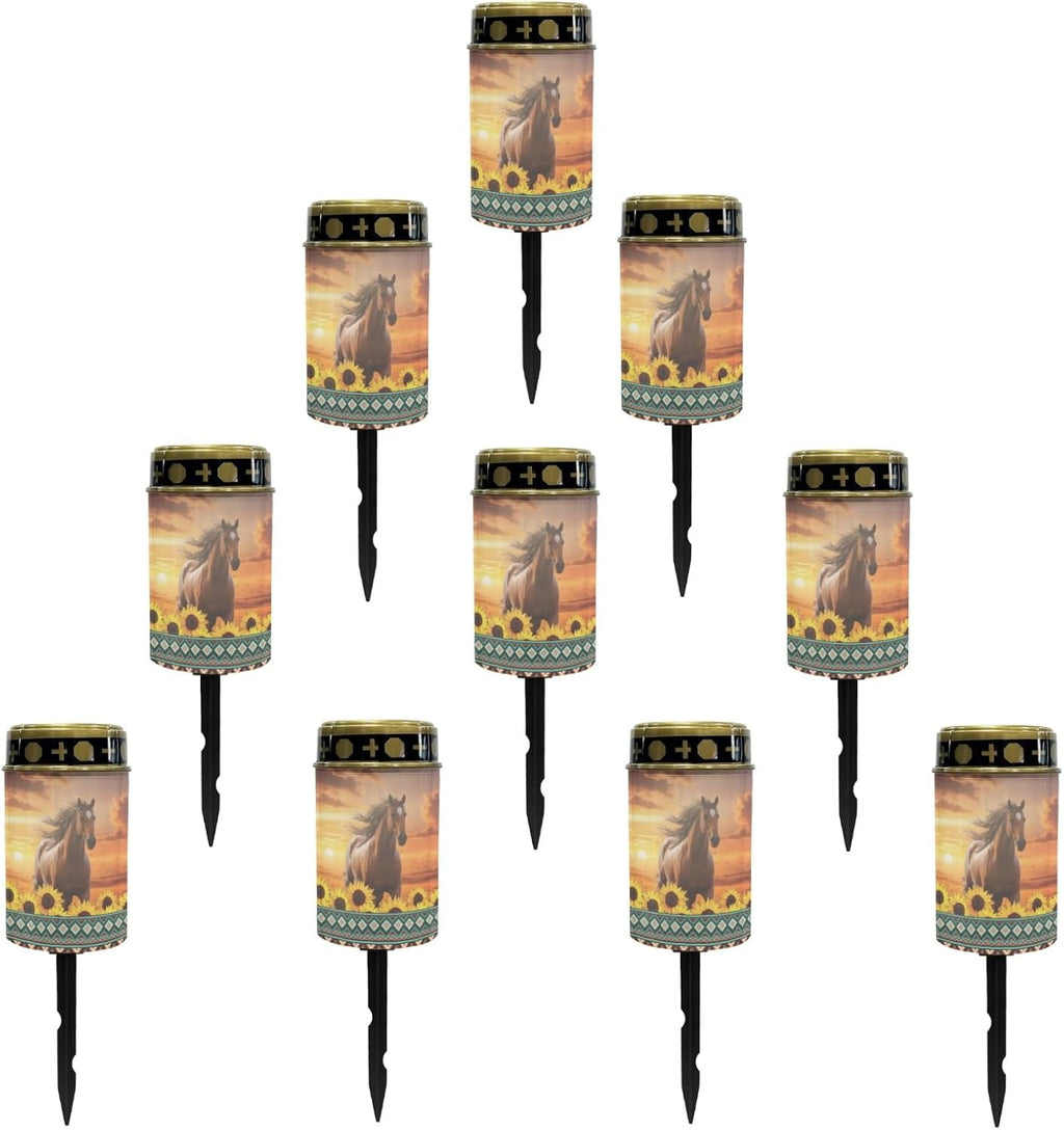 Western Aztec Horse Solar Light for Garden Yard,Horse Solar Pathway Lights Outdoor Waterproof Landscape Lighting Solar Lantern Flameless Warm White Lights Sunflower