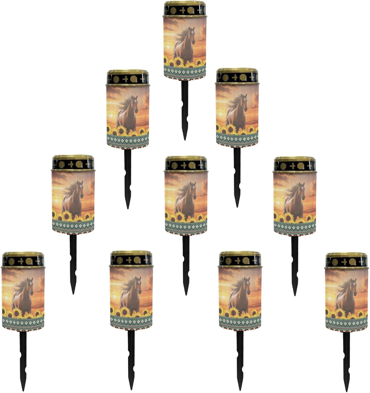 Western Aztec Horse Solar Light for Garden Yard,Horse Solar Pathway Lights Outdoor Waterproof Landscape Lighting Solar Lantern Flameless Warm White Lights Sunflower