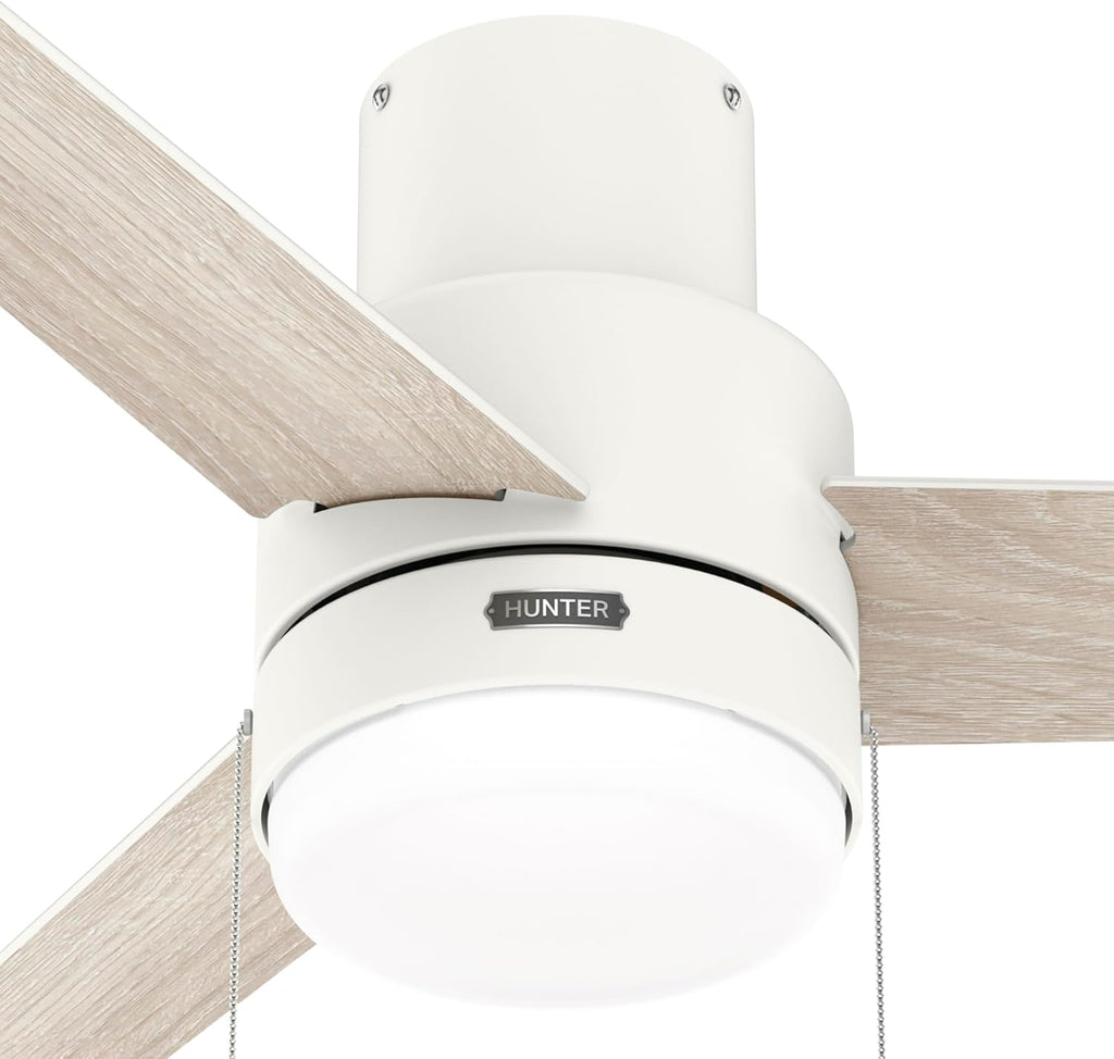 Hunter Fan Company, 51972, 52 inch Brunner Matte White Low Profile Ceiling Fan with LED Light Kit and Pull Chain
