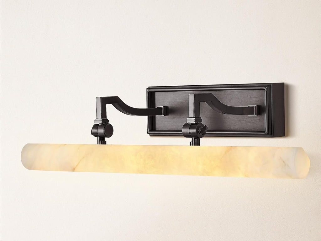 Alabaster Picture Lights for Wall, 20in Spanish Marble Picture Light Hardwired, Black Vanity Lights for Bathroom, Dimmable Modern Wall Lighting Gallery Light for Paintings, Bookshelf, Poster Display