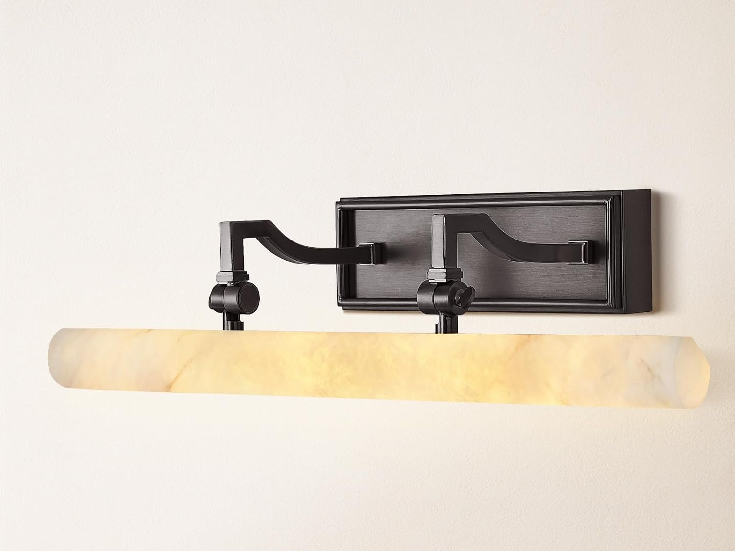 Alabaster Picture Lights for Wall, 20in Spanish Marble Picture Light Hardwired, Black Vanity Lights for Bathroom, Dimmable Modern Wall Lighting Gallery Light for Paintings, Bookshelf, Poster Display