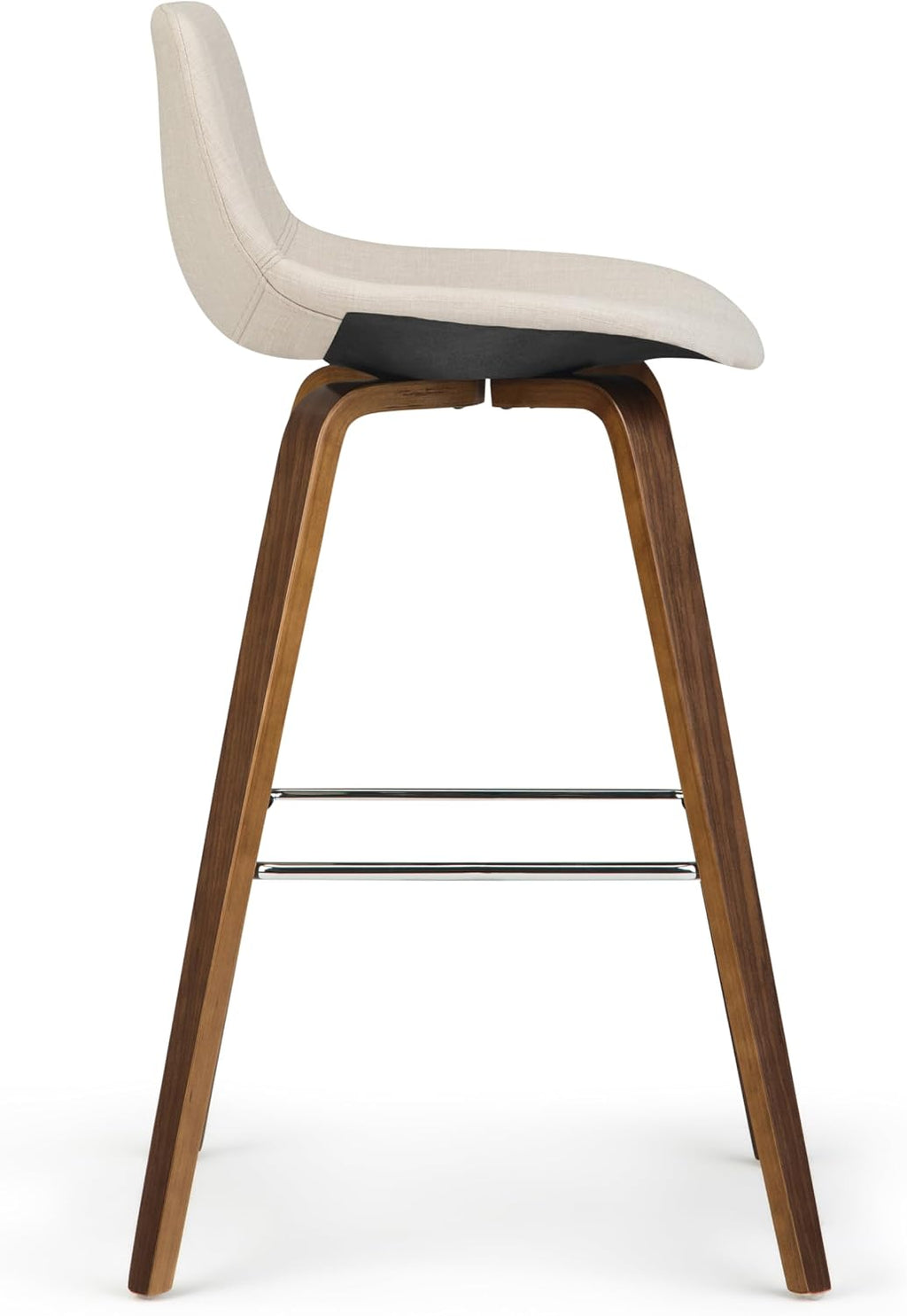 SIMPLIHOME Randolph Counter Stools (Set of 2) - 28 Inch Seat Height Upholstered Bentwood Bar Stools in Natural Linen Look Fabric, Mid Century Modern Seating with Curved Backrest and Chrome Footrest