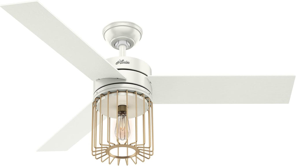 Hunter 52 inch Indoor Ceiling Fan with LED Light and Remote Control - Modern White Ceiling Fan, Standard Mount, 3 Blades, For Bedroom, Living Room, or Kitchen, Quiet - Ronan 59238, Fresh White