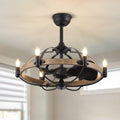 27'' Farmhouse Ceiling Fan with Light Remote Control, Vintage Cage Ceiling Fan with Lights, Rustic Chandelier Fan for Kitchen Dining Room Living Room