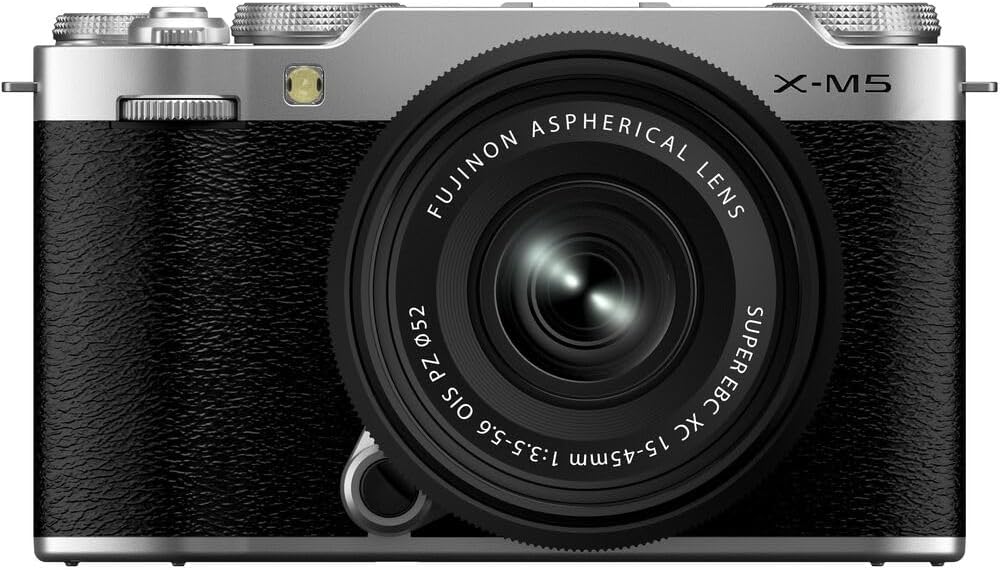 Fujifilm X-M5 Mirrorless Digital Camera with Fuji XC 15-45mm f/3.5-5.6 OIS PZ Lens Kit - Silver Bundle with 64GB Memory Card + Cleaning kit + Travel Bag + More