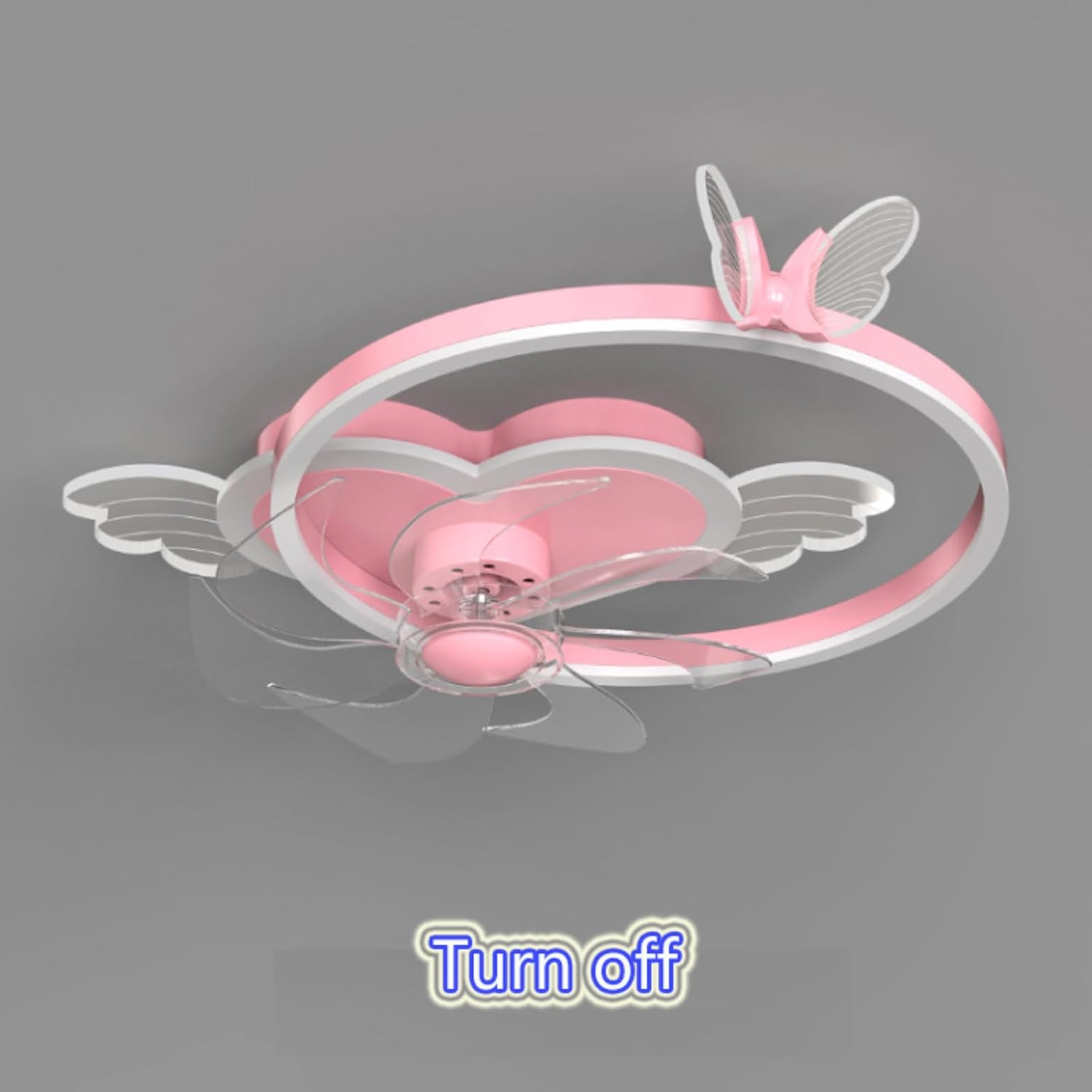 Butterfly Ceiling Fan with Light Pink Ceiling Fan with Light for Girls Room Heart Shape Dimmable LED Fan Light with Remote Control Kids Bedroom Ceiling Fan, 6 Speed Reversible Fan