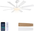 JSAITEE 60In Ceiling Fans with Lights - White Low Profile Fan Light with 8 Blades, 6 Wind Speeds Reversible, Dimmable, Modern Light Fixture for Indoor Living Room, Kitchen, Coverd Patios