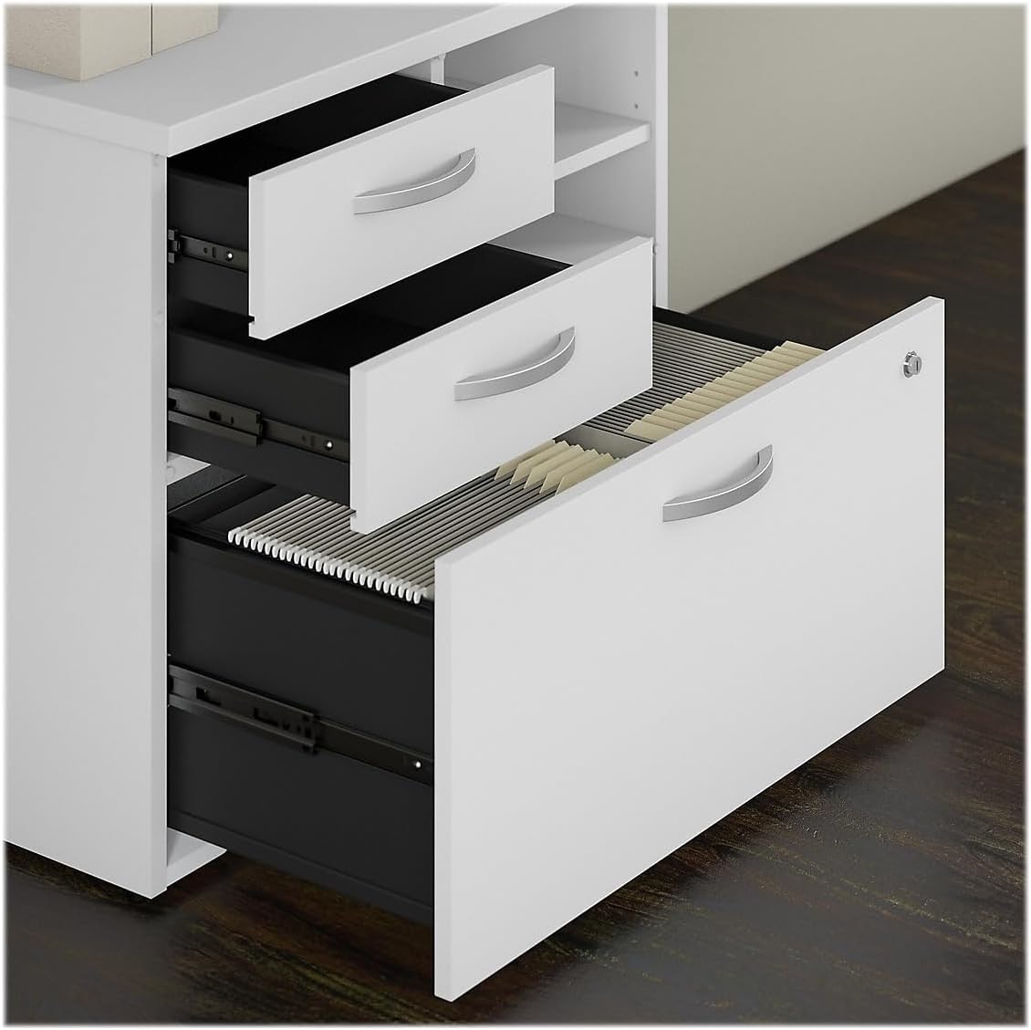Bush Business Furniture Studio C Office Storage Cabinet with Drawers and Shelves in White