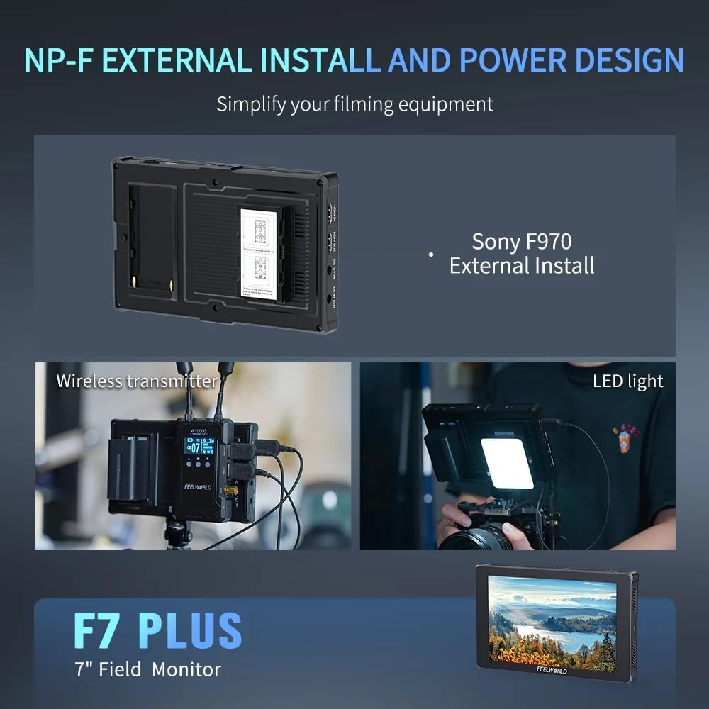 FEELWORLD F7 Plus 7-Inch Camera Monitor, 1200nit HD 1920x1200 IPS Touch Screen Camera Field Monitor with 3D LUT,4K HDMI,HDR Waveform Focus Peaking, External Install and Power Design