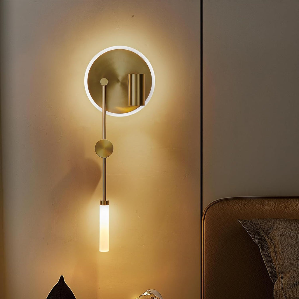 Hyunbae Wall Sconces, 3-Light Sources Gold Wall Lights, 360° Adjustable Spotlight, Dimmable Modern Gold Wall Sconce Vanity Light Fixtures, LED Wall Lighting for Living Room Bedroom Hallway