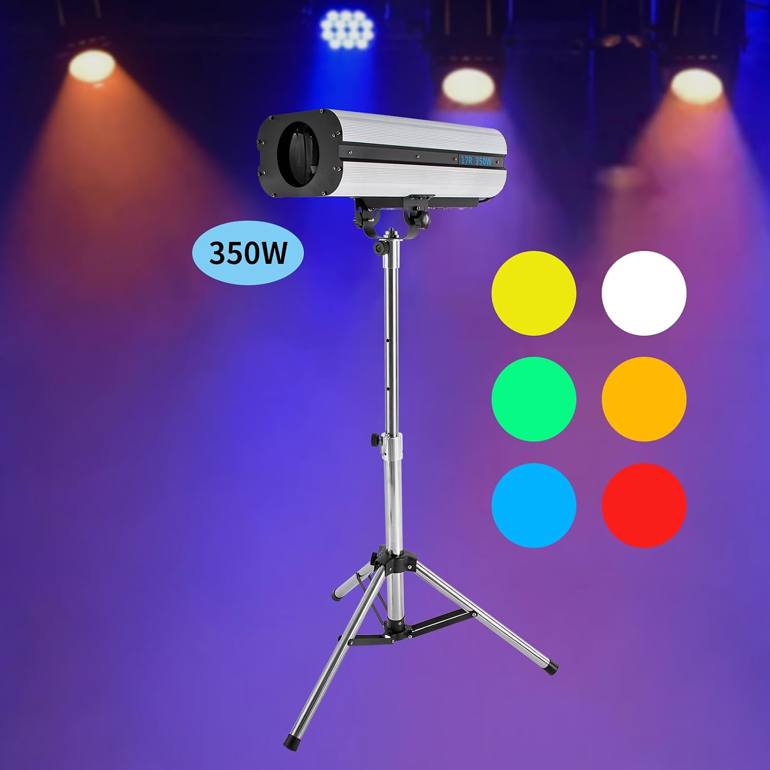 Led Follow Spot Light Led Stage Spotlight with Stand, Manual Control Stage Spotlight Stand Adjustable Aperture, Dj Wash Light w/Stand, Led Spotlight for Stage, Led Light Follow Spot Beam Light (350W)