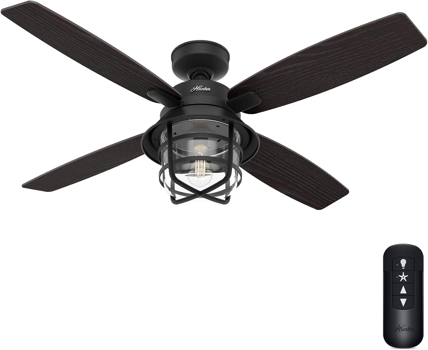 Hunter Fan 52 inch Casual Natural Iron Indoor Ceiling Fan with Light Kit and Remote Control (Renewed)