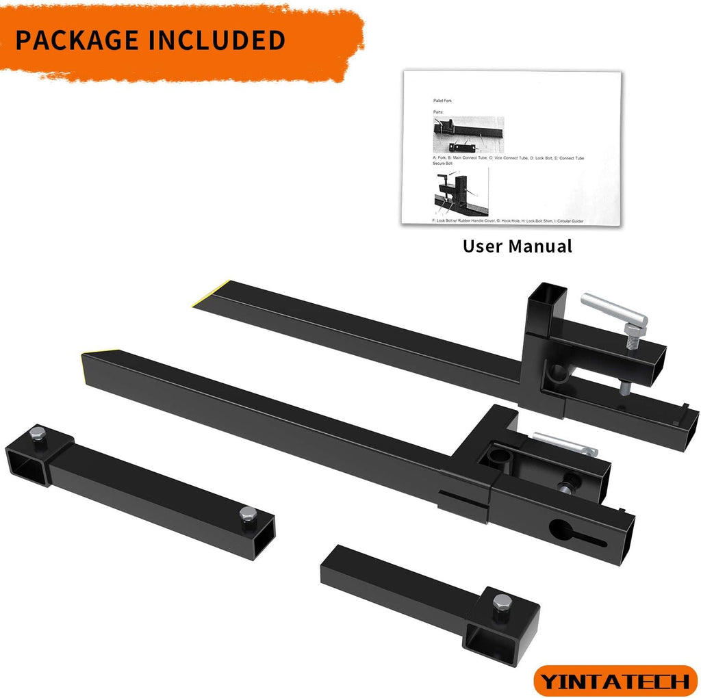 YINTATECH 60' 2000lbs Clamp on Pallet Forks Heavy Duty Tractor Forks with Adjustable Stabilizer Bar Tractor Bucket Forks for Tractor Attachments, Skid Steer, Loader Bucket