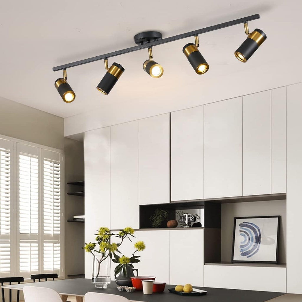 Black 5 Lights Spot Light, Fixture Matte Black LED Track Lighting Fixtures, Modern Flush Mount Ceiling Light for Bedroom Living Room Kitchen Island