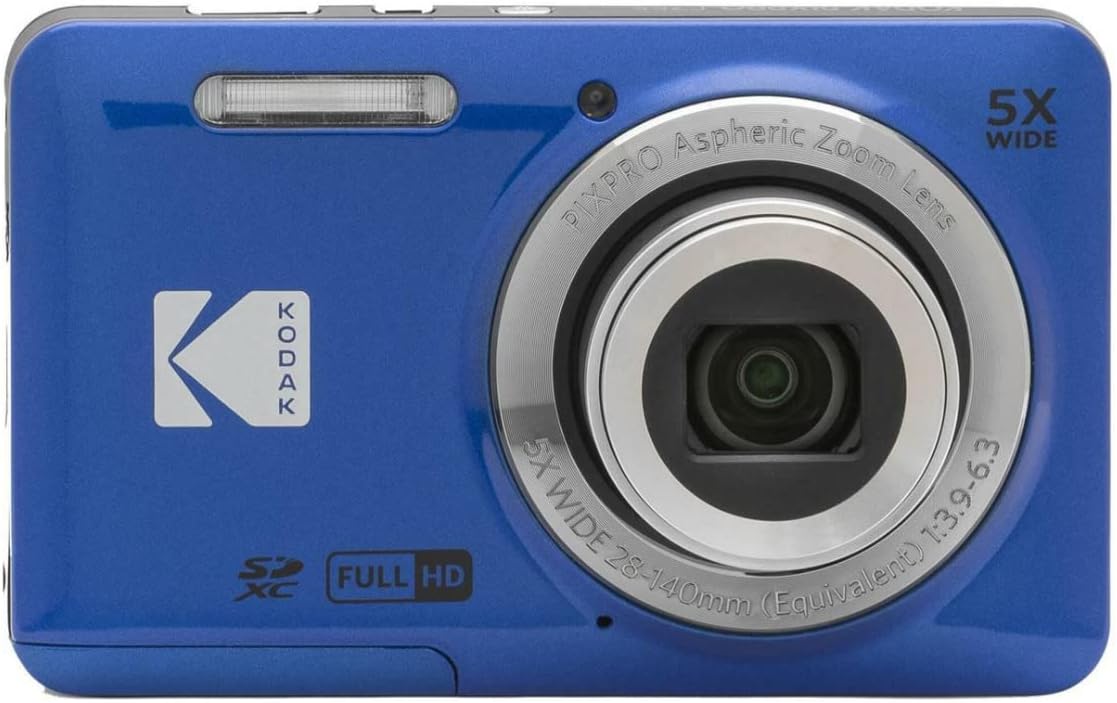 KODAK PIXPRO Friendly Zoom FZ55-BL 16MP Digital Camera with 5X Optical Zoom 28mm Wide Angle and 2.7' LCD Screen (Blue) Bundle with Protective Case, 32GB Memory Card (3 Items)