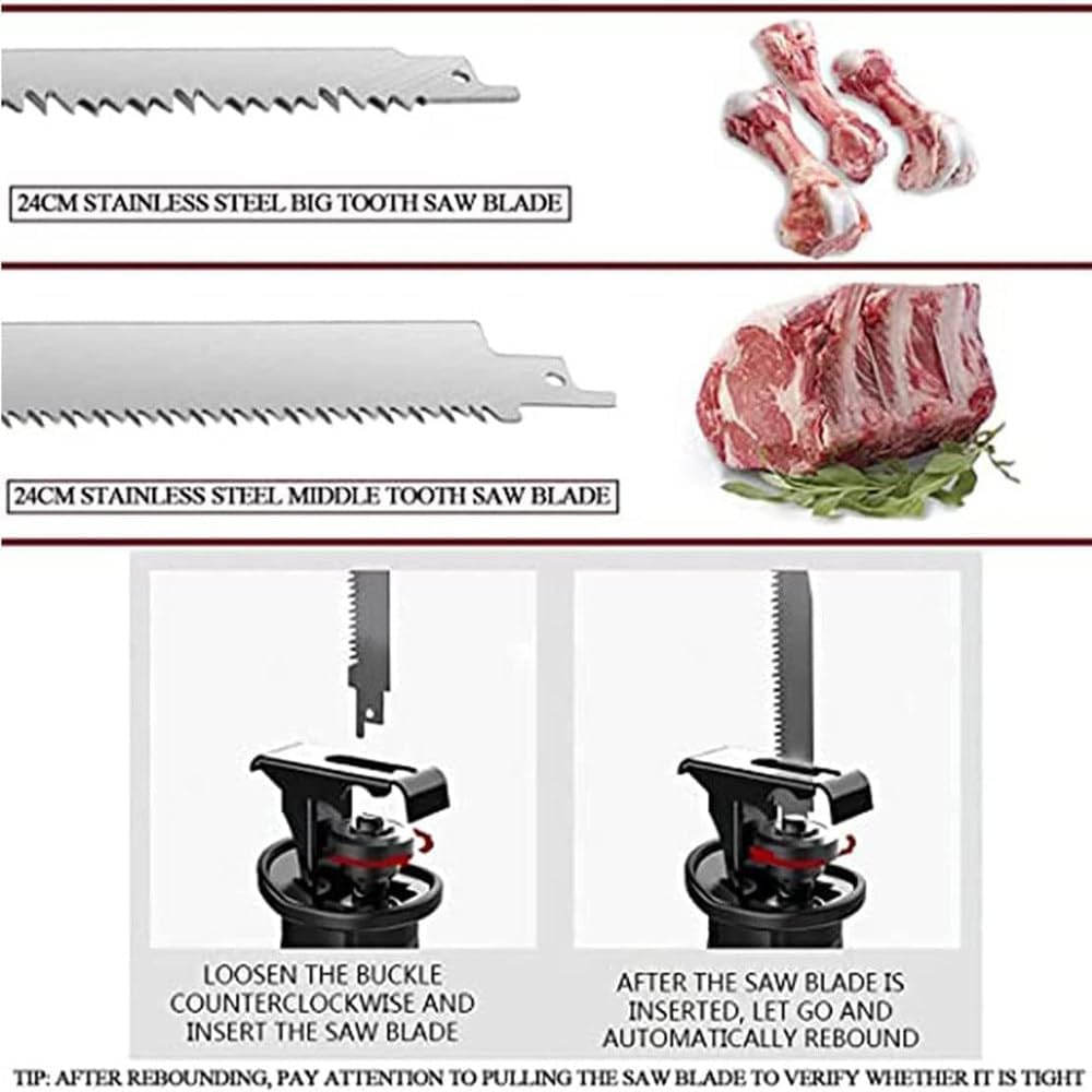 electric reciprocating bone saw electric butchers saw Handheld Reciprocating Saw Battery Powered Multifunctional Reciprocating Saw for Cutting Meat Beef Fish Ribs,C