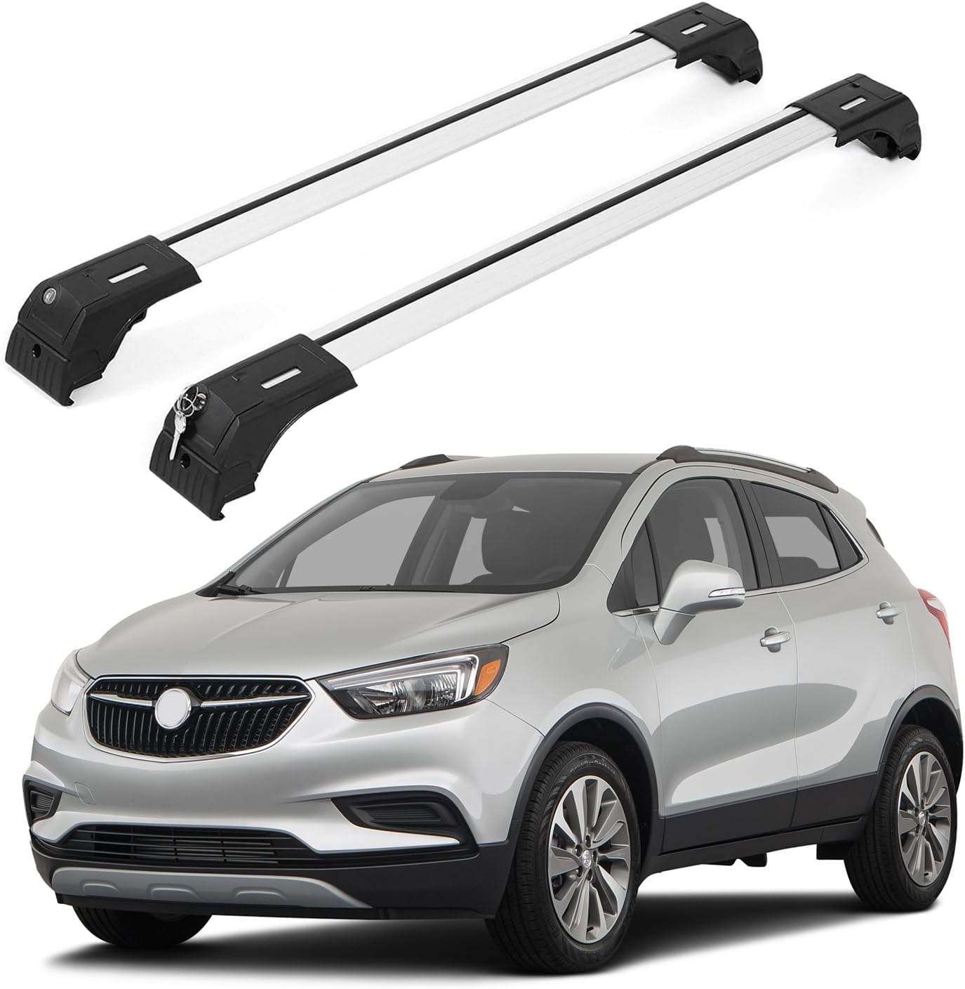 ERKUL Roof Rack Cross Bars for Buick Encore 2013-2022 | Aluminum Crossbars with Anti Theft Lock for Rooftop | Compatible with Flush Rails - Silver