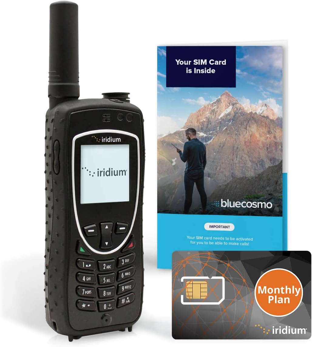 BlueCosmo Iridium Extreme Satellite Phone & Monthly Service Plan SIM Card - Voice, SMS Text Messaging, GPS Tracking, Emergency SOS - Online Activation - 24/7