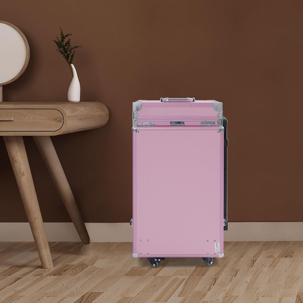Professional Rolling Makeup Case, Foldable Nail Tables with Wheel, Travel Cosmetic Trolley Storage Organizer with Drawers, Manicure for Artist