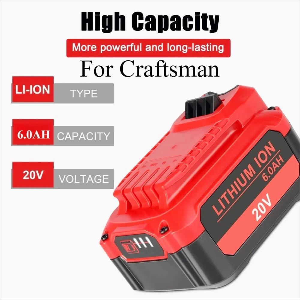 V20 Replacement Lithium-Ion Battery Compatible With Craftsman CMCB202 CMCB204 CMCB206 CMCB209 Cordless Power Impact Drill Reciprocating Saw Tool Packs(6Ah 3pcs)