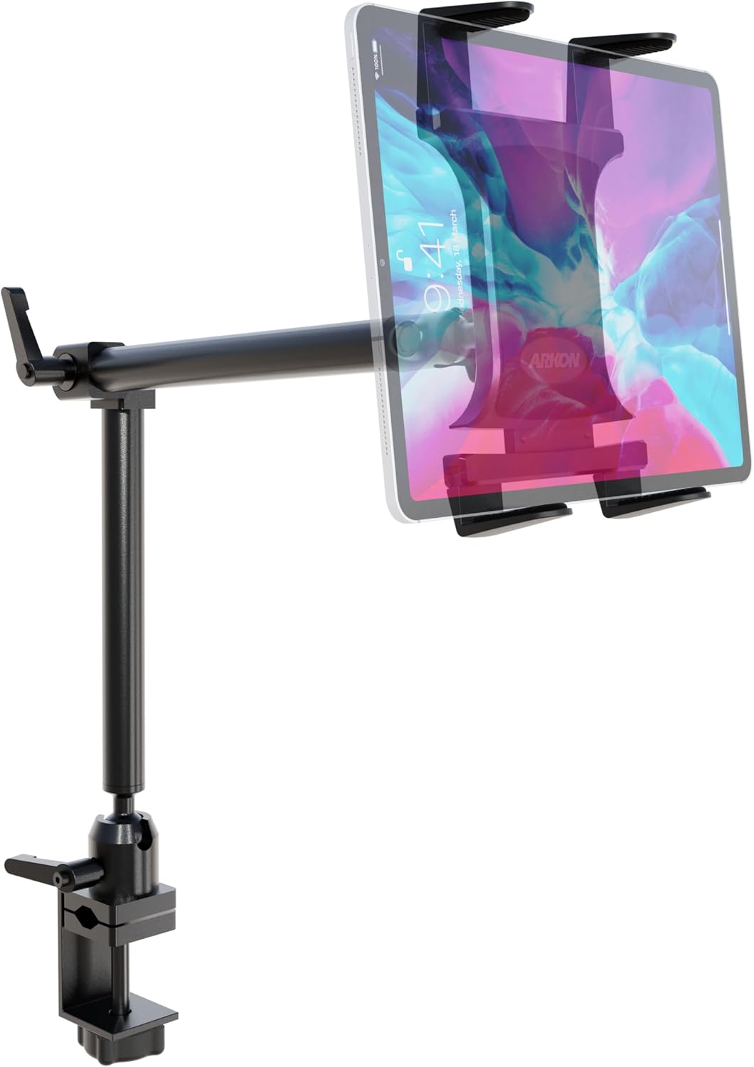 ARKON Mounts Heavy-Duty Tablet Mount with Clamp | Universal Tablet Holder | Strong C-Clamp | Multi-Angle Arm | Compatible with iPad Pro, Mini, Surface Pro, Samsung Tablets, and more
