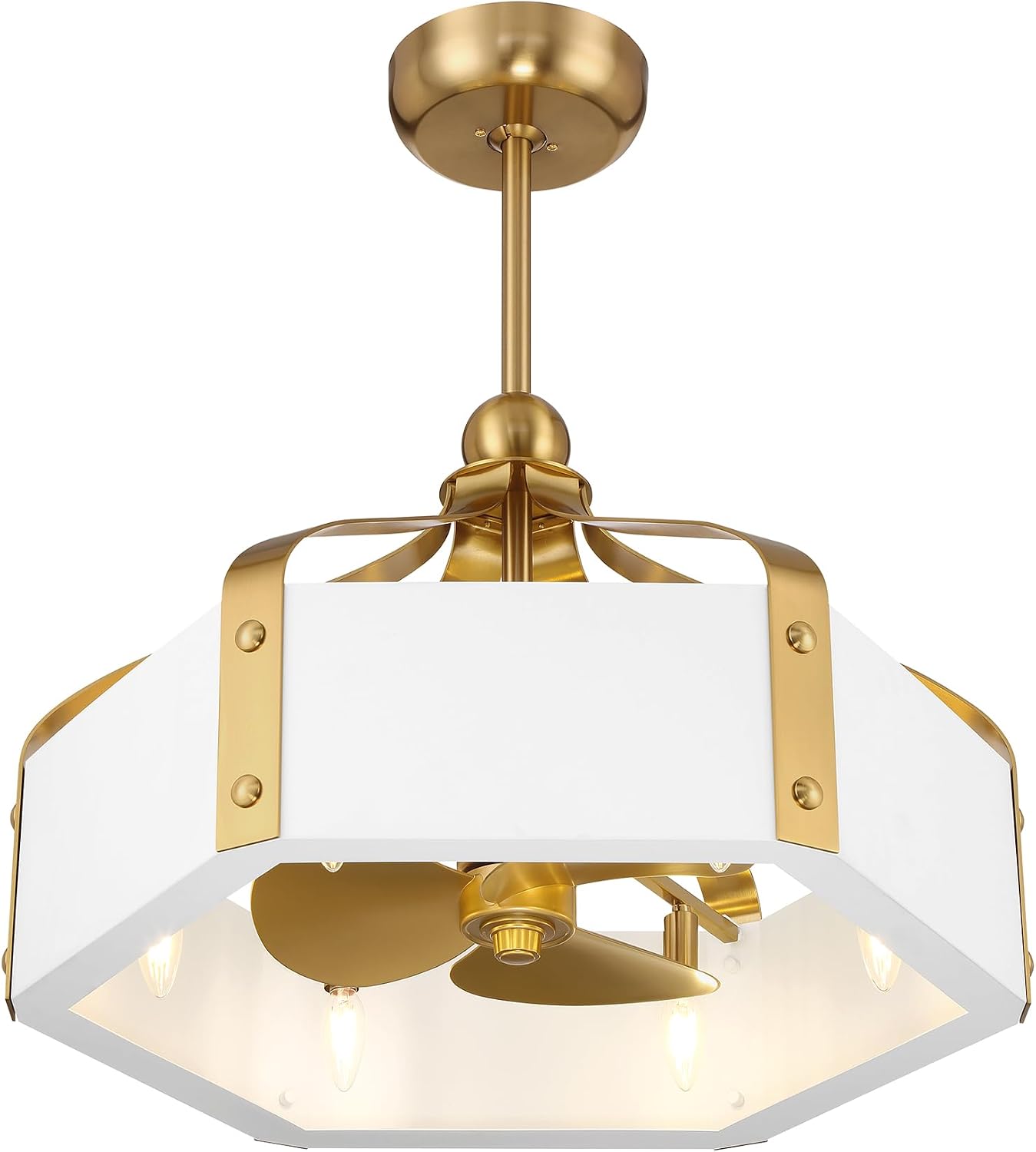 Savoy House Sheffield 14 in. Indoor White with Warm Brass Accents Ceiling Fan Dallier with LED Bulbs 26-FD-7806-142