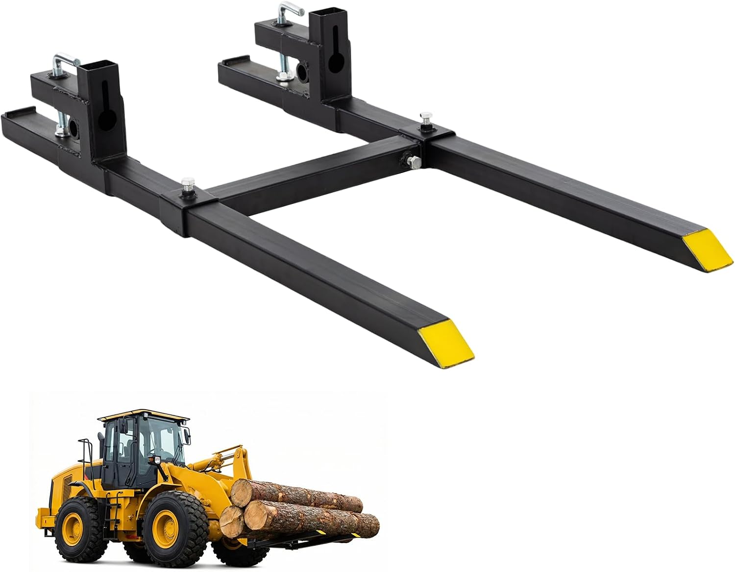 NEWBULIG 60-Inch Pallet Forks Tractor Attachments, 4000LBS Capacity Clamp-On Bucket Pallet Forks with Stabilizer Bar, Heavy-Duty Tractor for Skid Steer Loader, Mini Excavator Attachments, Black