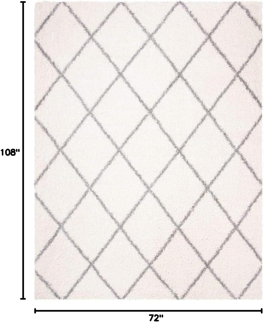 SAFAVIEH Parma Shag Collection Area Rug - 6' x 9', Cream & Grey, Moroccan Trellis Design, Non-Shedding & Easy Care, 1.2-inch Thick Ideal for High Traffic Areas in Living Room, Bedroom (PMA515A)