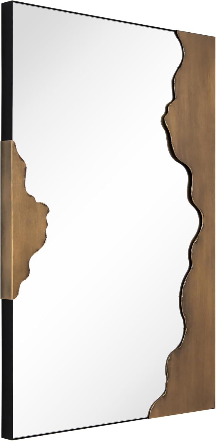Empire Art Direct Antique Gold Edge Tear Rectangular Wall Mirror Featuring a Brushed Antique Iron Frame with Unique Edge Tear Design Accent, Ready to Hang, Living Room, Bedroom & Office