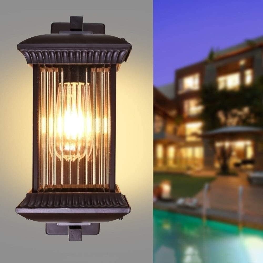 Solar Lantern Outdoor Lights,Wall Light European Vintage Industrial Wall Light Sconce Brown Finish Aluminum Striped Glass Waterproof Wall Mount Retro Wall Lamp Fixture for Entryways Yards