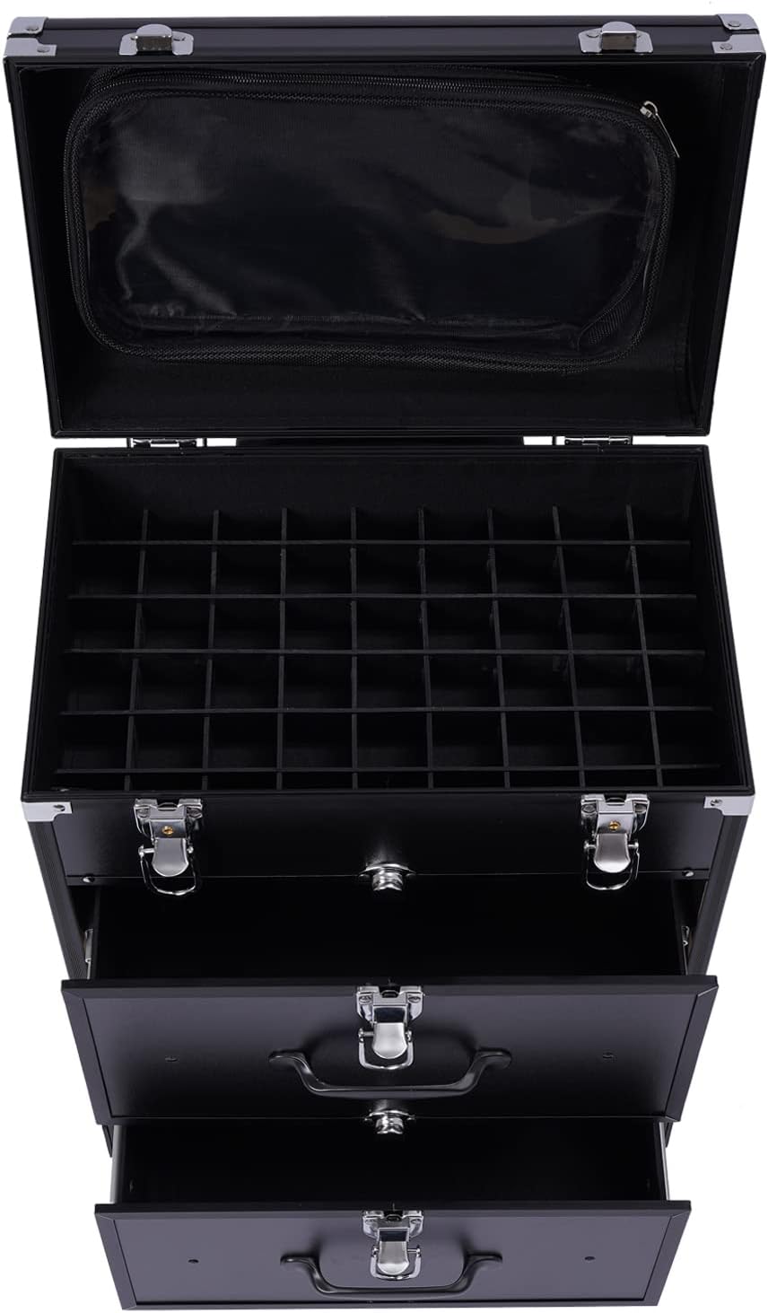 Professional Rolling Makeup Case Train Case Portable Cosmetic Organizer Trolley Lockable Rolling Make-ups Case Storage Cart Makeup Train Case Cosmetology Case On Wheels (Black|3 trays|Type B)