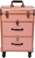 Professional Rolling Makeup Case Train Case Cosmetic Organizer Trolley Lockable Rolling Make-ups Case Storage Cart Makeup Train Case Cosmetology Case On Wheels (Gold|3 trays|Type B)