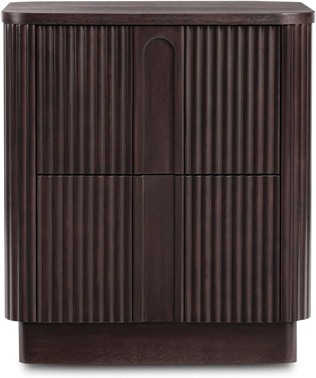 Teamson Home 20'' W Modern Storage 2-Drawer Push to Open Nightstand with Solid Wood Frame, Bedside Table Bedroom Furniture with Reeding Pattern in Scandinavian Style, Espresso