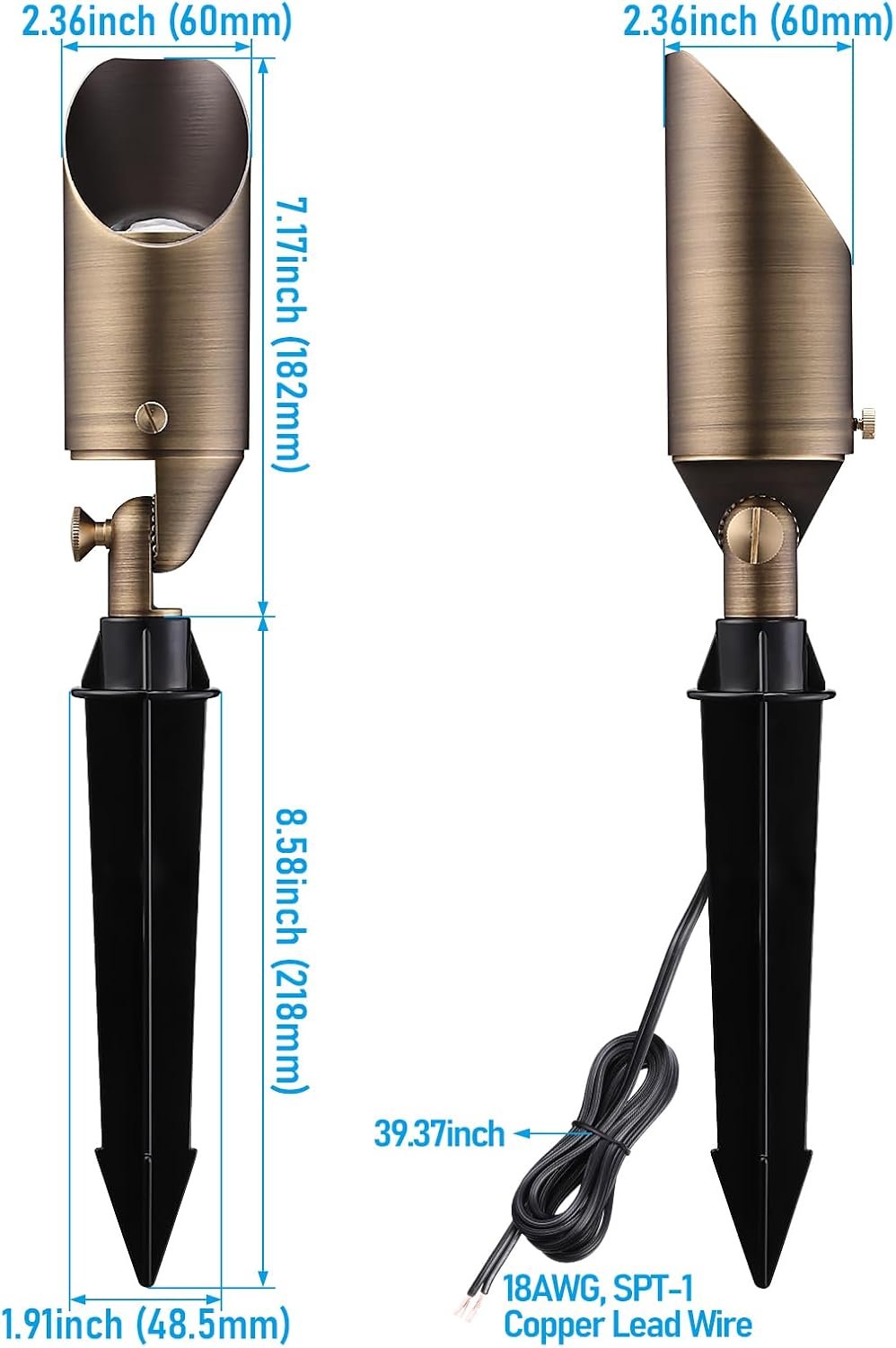 LEONLITE Adjustable Solid Cast Brass Landscape Spotlights, Low Voltage Landscape Light, 12V Directional Uplights for Tree, Work with MR16 Bulb, (Not Included), IP65, 7.17' Tall, Bronze, Pack of 4