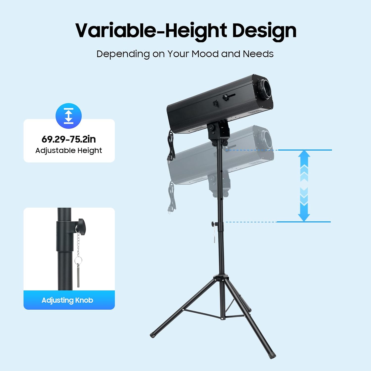 LOYALHEARTDY 230W Beam Light, Modern Stage Spotlight with Stand, LED, 23 Beam Angle, 5600K Color Temp, IP20, 110V, 2.55A, Black, 26.57 x 12.6 x 7.4 inches