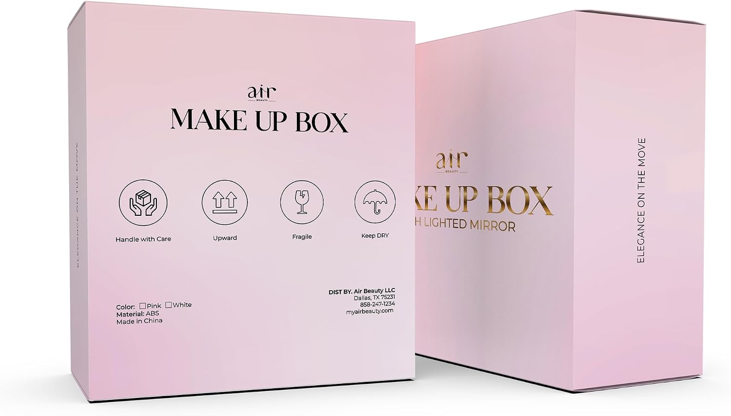 Air Makeup Beauty Box - Make up Bag with LED Lighted Mirror, Professional Mini/Large Cosmetic bag Organizer - Portable Vanity & Makeup Case for Travel (Beauty Box, Blush Pink)