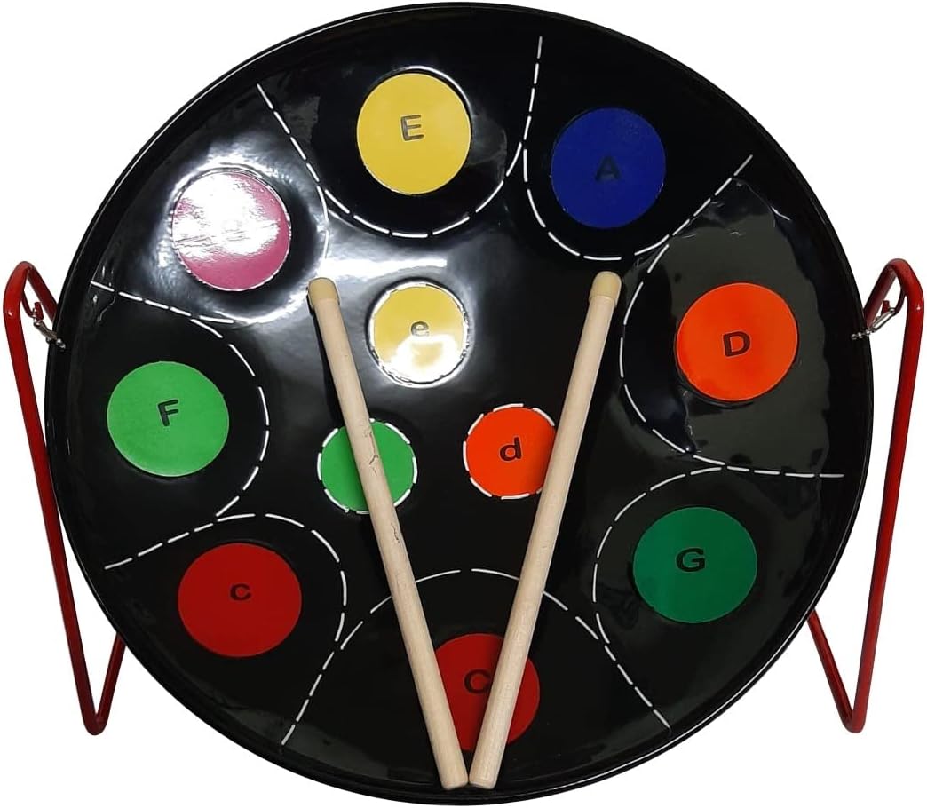 Miniature Steelpan (Steel Drum) 12 Inch Diameter 11 Notes with Instructional Book with Music from Trinidad & Tobago - Rainbow
