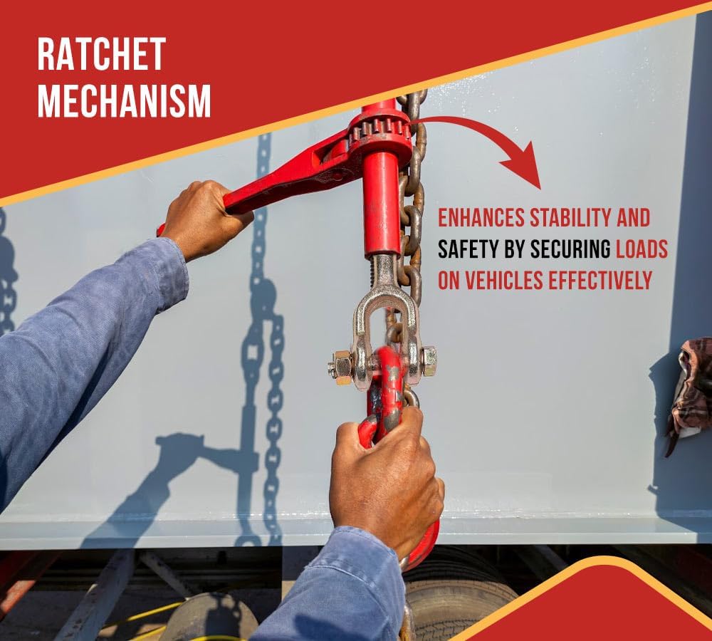 Mytee Products 4 Pack 5/16' - 1/4' Jaw Jaw Chain Load Binder 6' Barrel, 3,500 lbs WLL Ratcheting Tie Down Chain Binder for Transportation, Construction, and Heavy Duty Applications