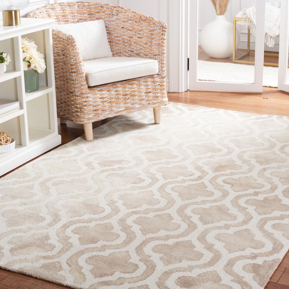SAFAVIEH Dip Dye Collection Area Rug - 5' x 8', Beige & Ivory, Handmade Moroccan Watercolor Wool, Ideal for High Traffic Areas in Living Room, Bedroom (DDY537G)