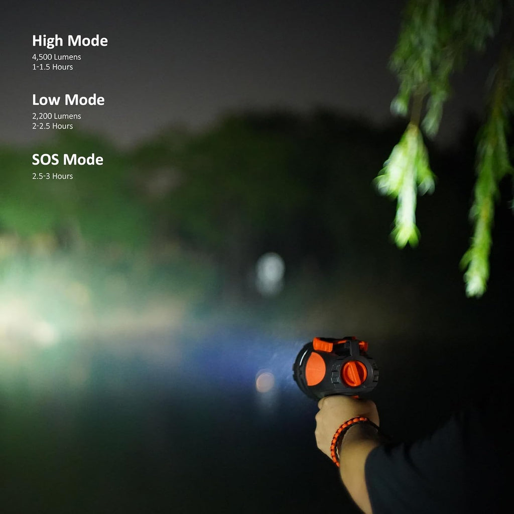 GOODSMANN LED Rechargeable Marine Handheld Spotlight up to 4500 Lumen Boat Spot Light Waterproof Searchlight Portable Flashlight with EVA Case USB Adapter Car Charger for Outdoor and Indoor Use