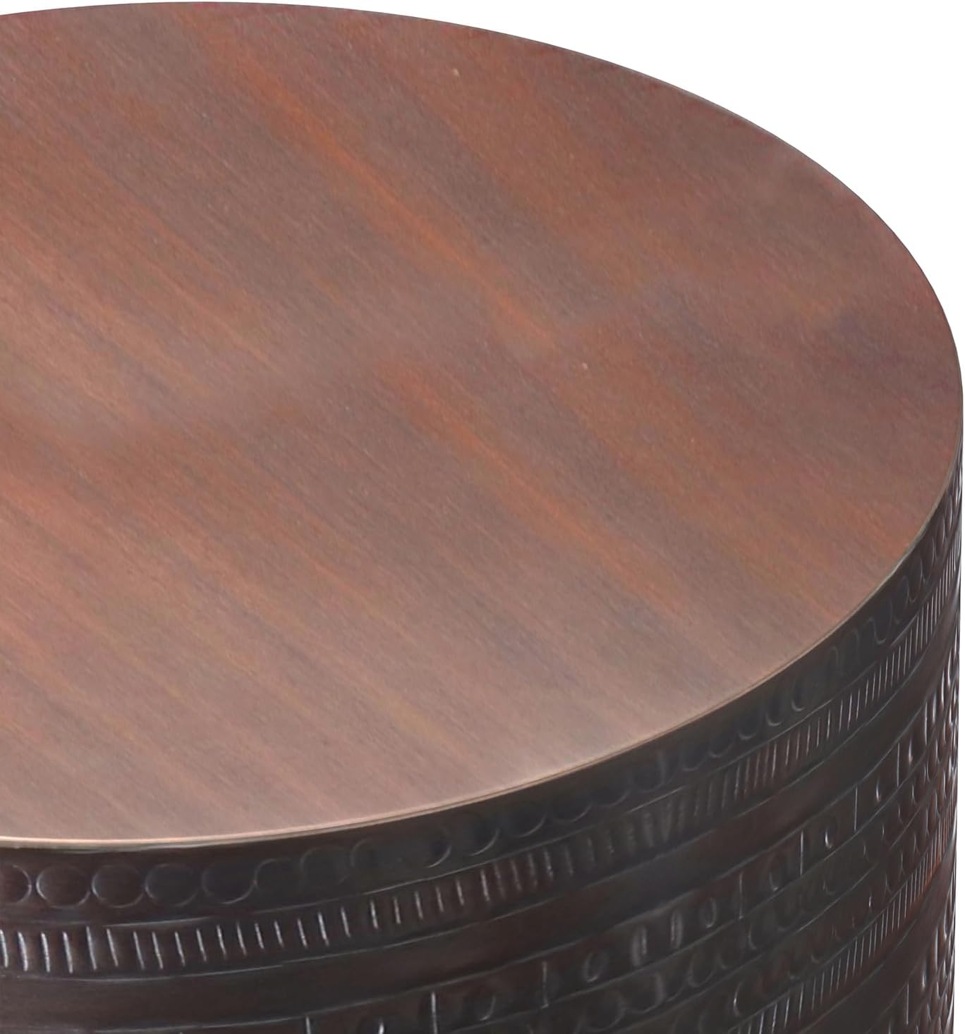 SIMPLIHOME Johnsen Metal Table - 15' Wide x 20' High Solid Iron Drum Accent Table in Oil Rubbed Bronze with Tribal Pattern, Round Boho End Table for Living Room or Home Office, Fully Assembled