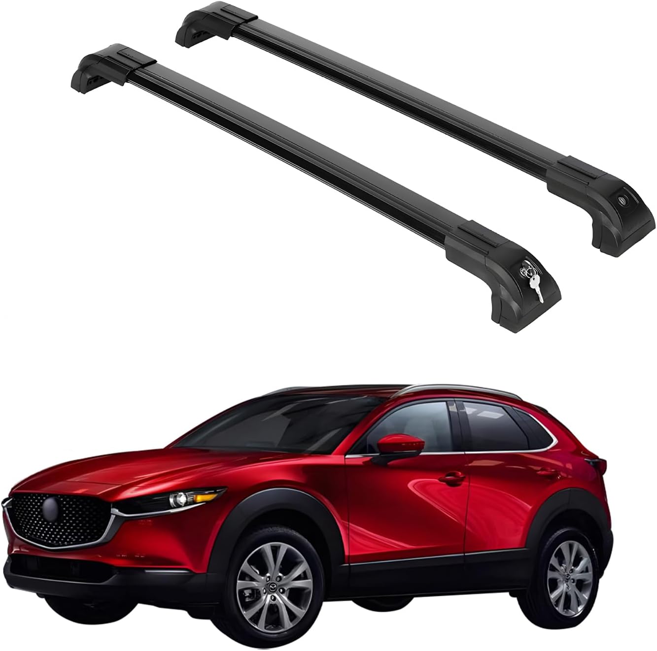 ERKUL Heavy Duty 220lb Roof Rack Cross Bars for Mazda CX-30 2020-2026 | Solid Metal Mounts | Aluminum Crossbars with Anti Theft Lock for Rooftop - Compatible with Flush Rails - Black