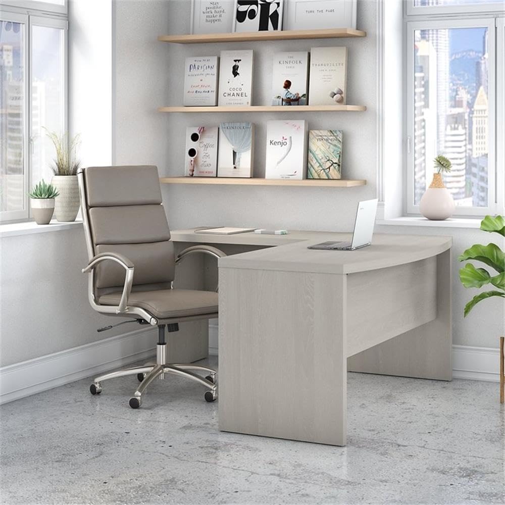 Bush Business Furniture Echo L Shaped Bow Front Office Desk in Gray Sand, Modern Computer Table for Home or Professional Workspace