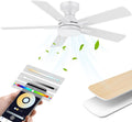 42 Inch Ceiling Fans with lights,RGB Low Profile Ceiling Fan with Light and Remote Control,APP,White Flush Mount Ceiling Fans for Modern Bedroom,Patio,Porch,Outdoor Indoor Use,Dimmable LED,6 Speed