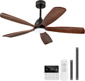 52 Inch Ceiling Fans with Lights and Remote, 5 Blades Wood Ceiling Fan with Light, Dimmable, Wall Switch, Reversible DC Motor, Modern Indoor Outdoor Ceiling Fan for Patio Bedroom