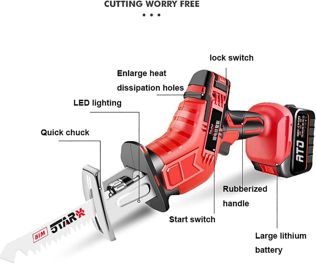 Handheld Electric Bone Saw, Cordless Reciprocating 6.0ah Lithium Battery Powered with Led Light + 4 Blades for Bones, Meat, Wood, Metal