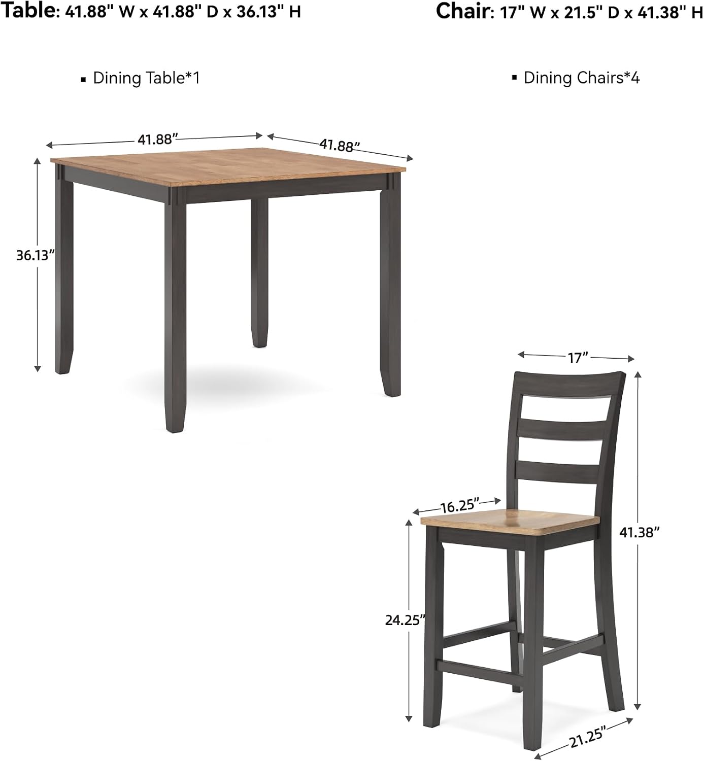 Signature Design by Ashley Gesthaven Casual Counter Height Dining Table and 4 Bar Stools, Set of 5, Light Brown & Dark Brown